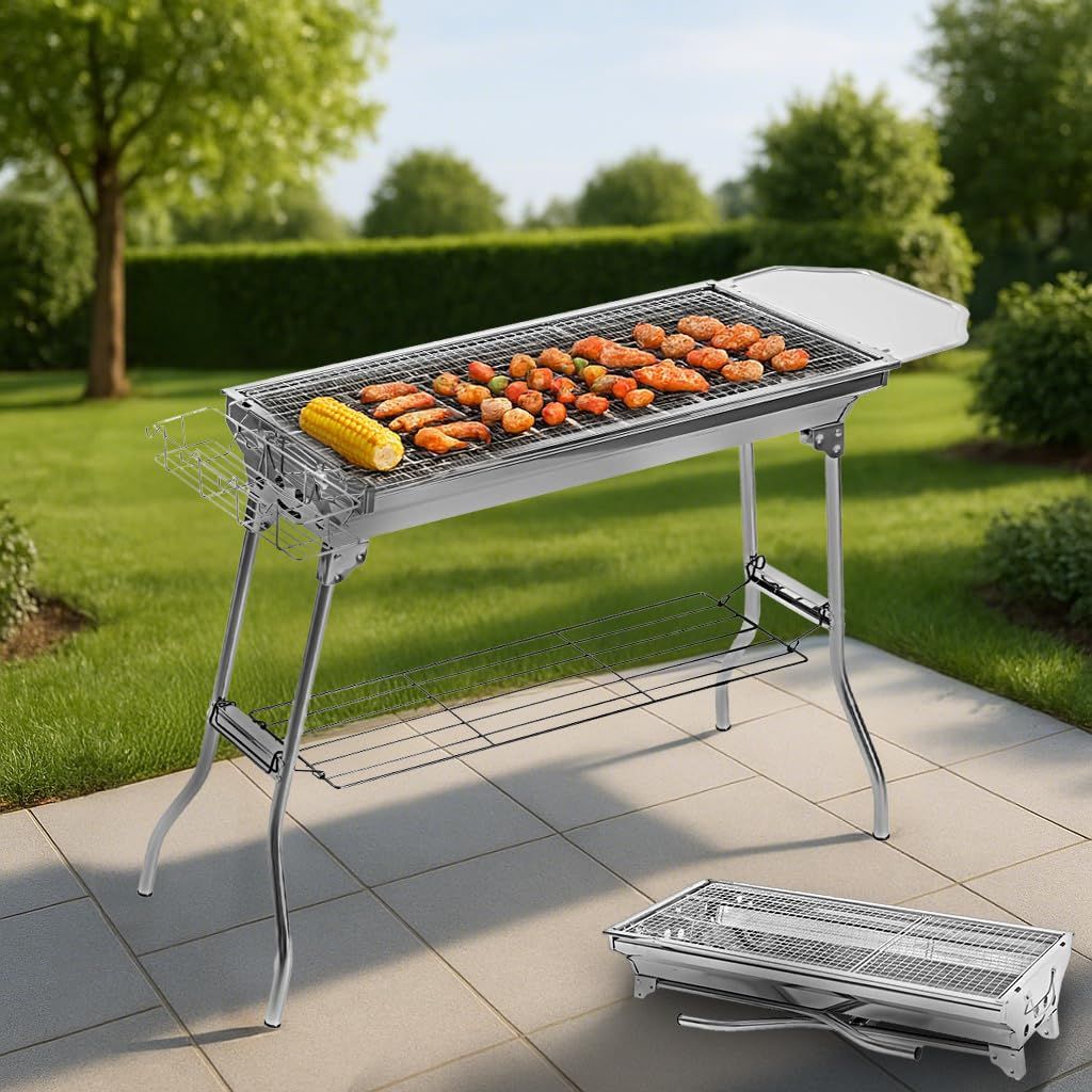 バーベキューコンロ bbq コンロ 折りたたみ ステンレス製 軽量 幅75.3cm 大人数 バーベキューセット 大型 持ち運び便利 BBQグリル 焼き台 アウトドア レジャー 焼肉 料理 キャンプ用品 bbqセット【ユニバーサルstore】