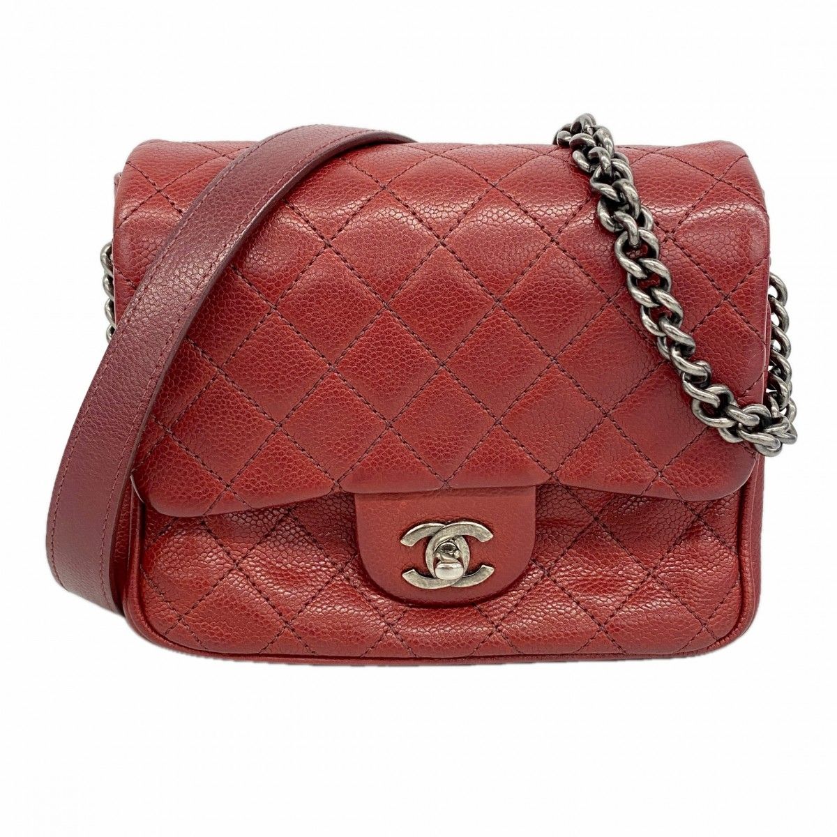 【6fa1098】シャネル ショルダーバッグ ミニマトラッセ キャビアスキン ボルドー シルバー金具【中古】レディース