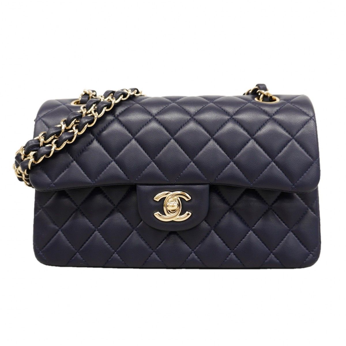 【6fa1148】シャネル ショルダーバッグ マトラッセ ラムスキン ネイビー シャンパンゴールド金具【中古】レディース