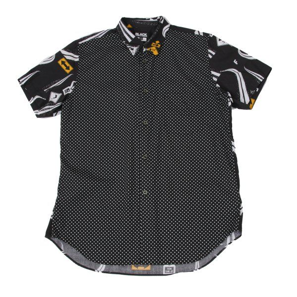 ブラックコムデギャルソンBLACK COMME des GARCONS ピンドット標識プリント半袖シャツ 黒他XL