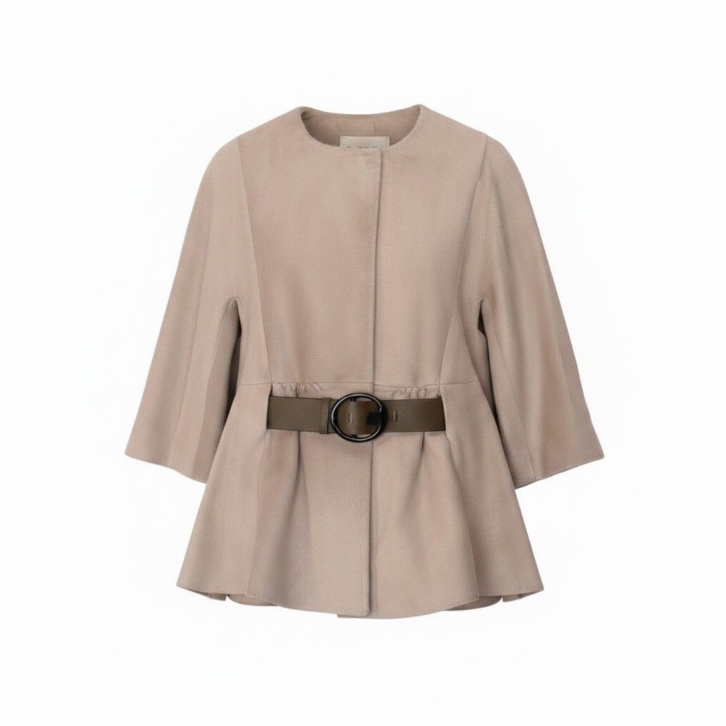 Ef8 MARNI マルニ ノーカラージャケット ハーフコート レザーベルト付 サイズ40 ベージュ レディース 女性用u02t