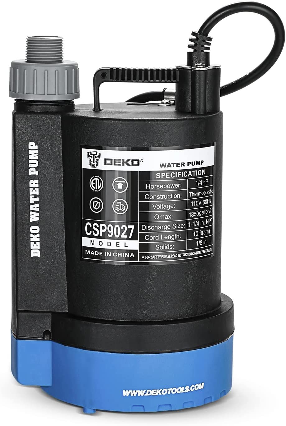 DEKO 水中ポンプ 底部入水式 1/4HP 循環ポンプ 最大吐出量7000L/H 最大揚程8M 強力 ポンプ 汚水 清水両用 50/60Hz共用 電動ポンプ 水耕栽培 水槽ウォーターポンプ 水族館給水 排水ポンプkoe fa805442