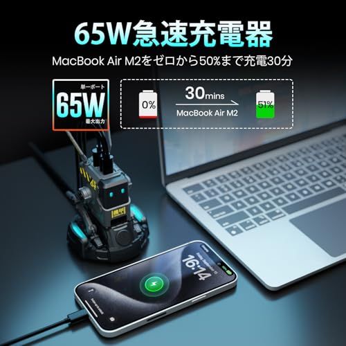 GravaStar ALPHA65 PD 充電器 65W 急速充電器 USB-C*2とUSB-A*1 PD3.0 PPS規格対応 Type-C 3台同時充電 acアダプター Windows PC MacBook iPad Pro iPhone 21b1b39a