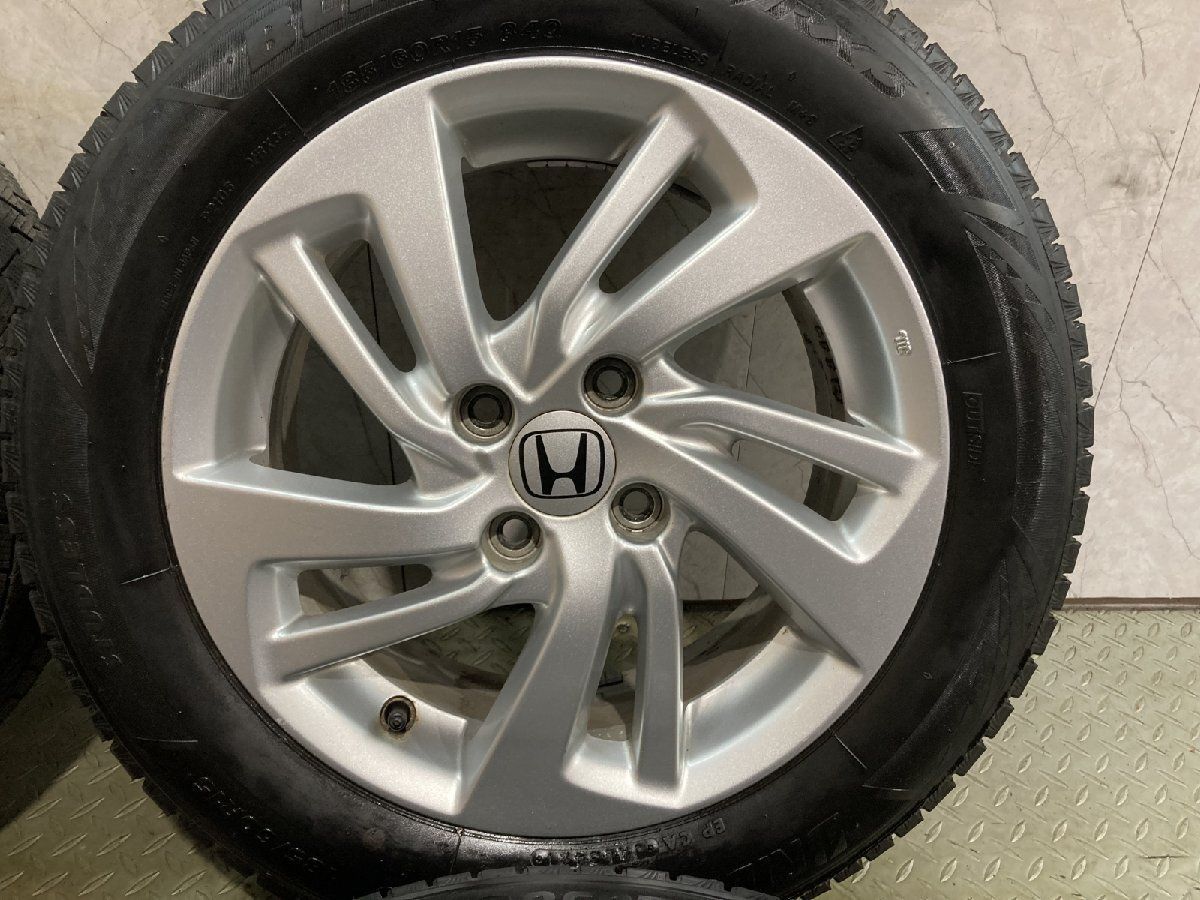 【BS BLIZZAK VRX3 185/60R15】スタッドレス【スチールホイール 15インチ 6J4HPCD100】ハブ径56mm 22年製 バリ溝 フィット等　(MTF930)クレジットカード QRコード決済可能 BS BLIZZAK VRX3 185/60R15】スタッドレス【HONDA 純正ホイール 15