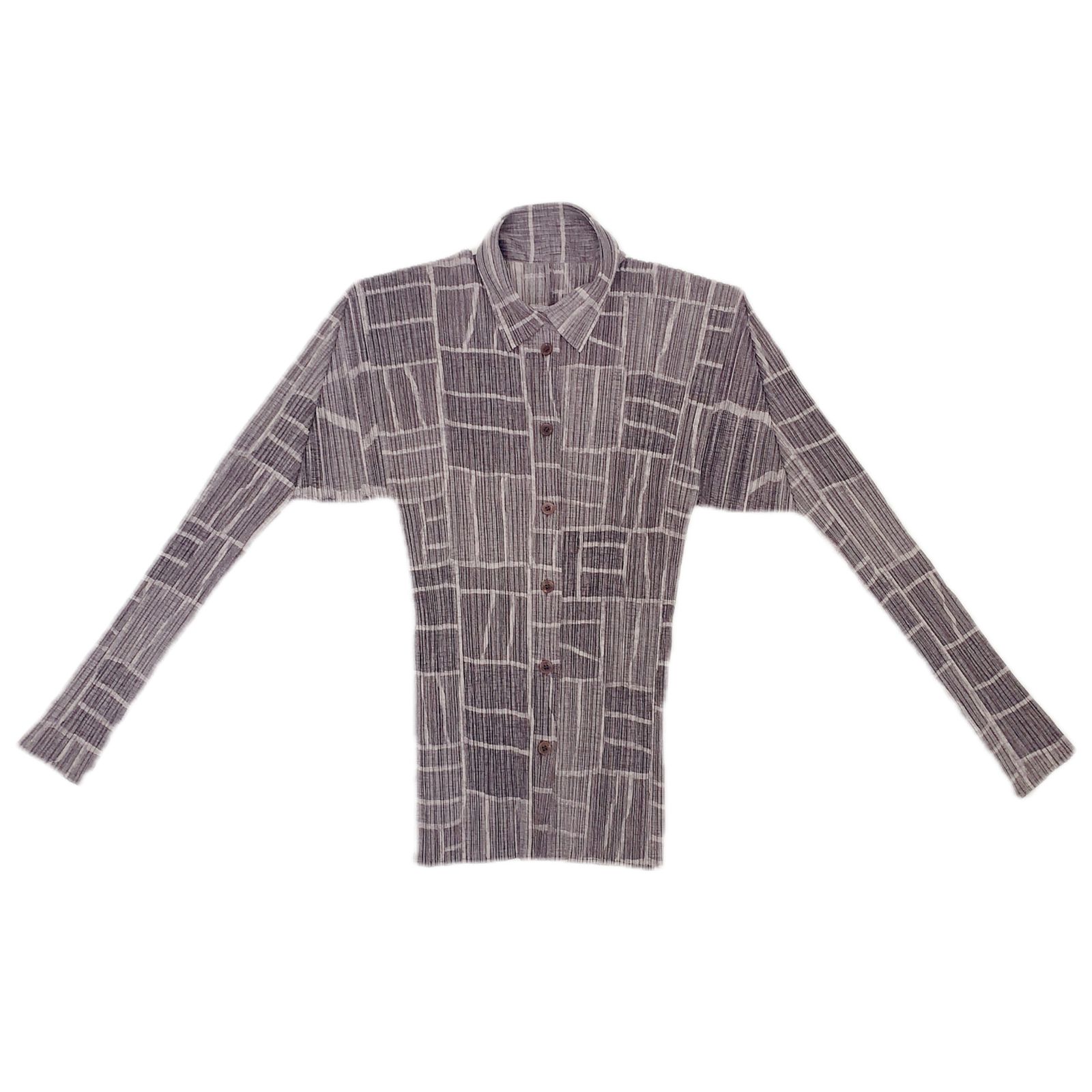 美品 PLEATS PLEASE プリーツプリーズ ISSEY MIYAKE イッセイミヤケ ボタンダウン シャツ グレー サイズ3