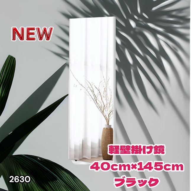 #2630 軽量 壁掛け 割れない鏡 幅40cm×高さ145cm ブラック フィルム ミラー 鏡 全身鏡 姿見 ダンス 練習 大きい 安全 防災 地震対策 ※一部地域離島別途配送料有