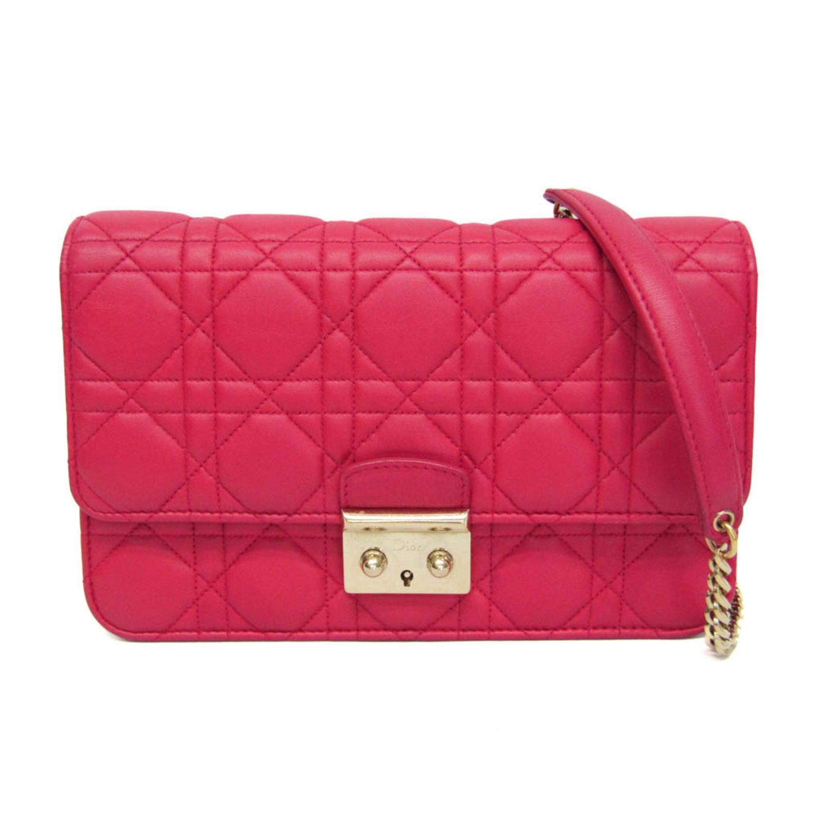 クリスチャン・ディオール(Christian Dior) カナージュ/レディ・ディオール レディース ラムスキン チェーン/ショルダーウォレット ピンク