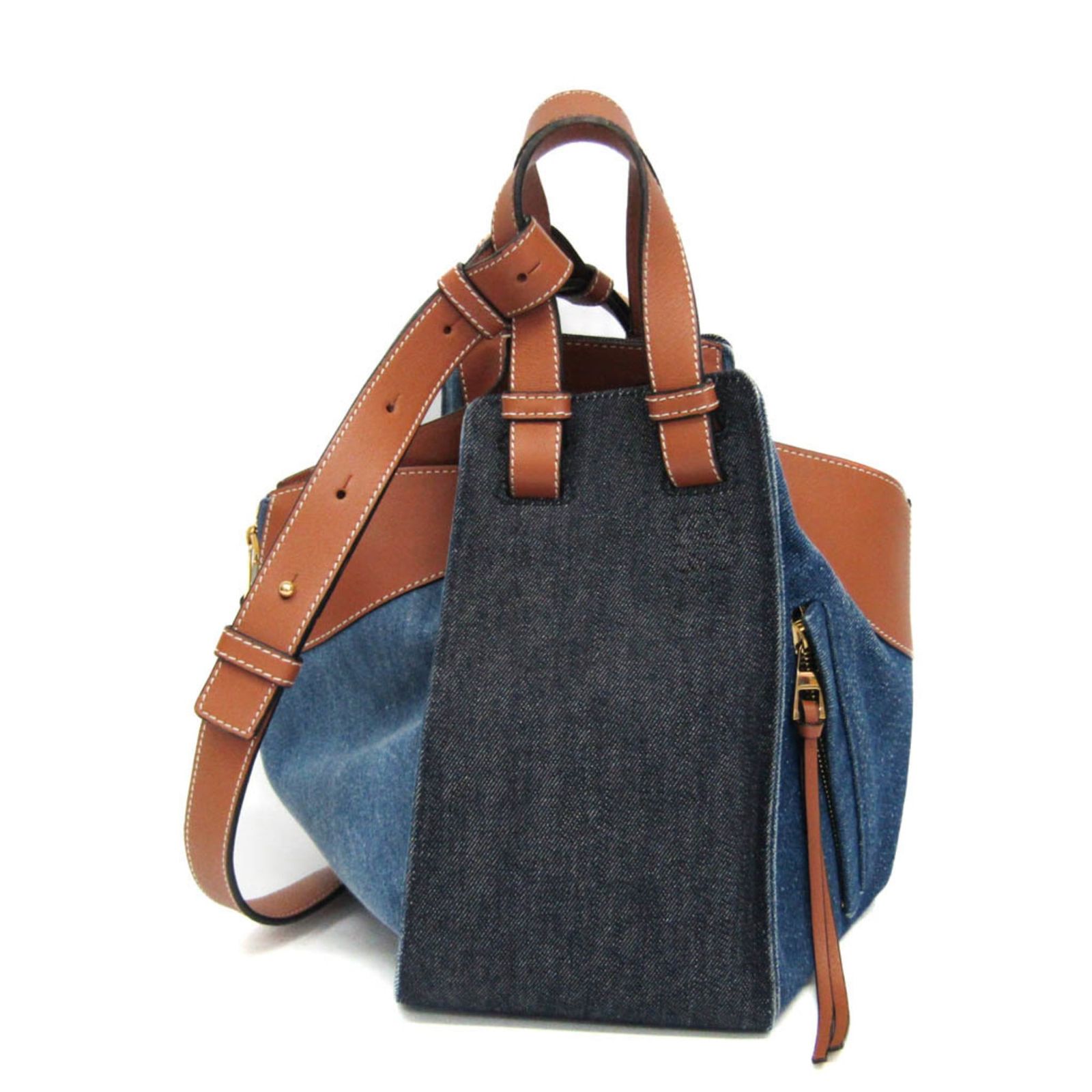 ロエベ(Loewe) ハンモック スモール レディース レザー,デニム ハンドバッグ,ショルダーバッグ ブルー,ブラウン