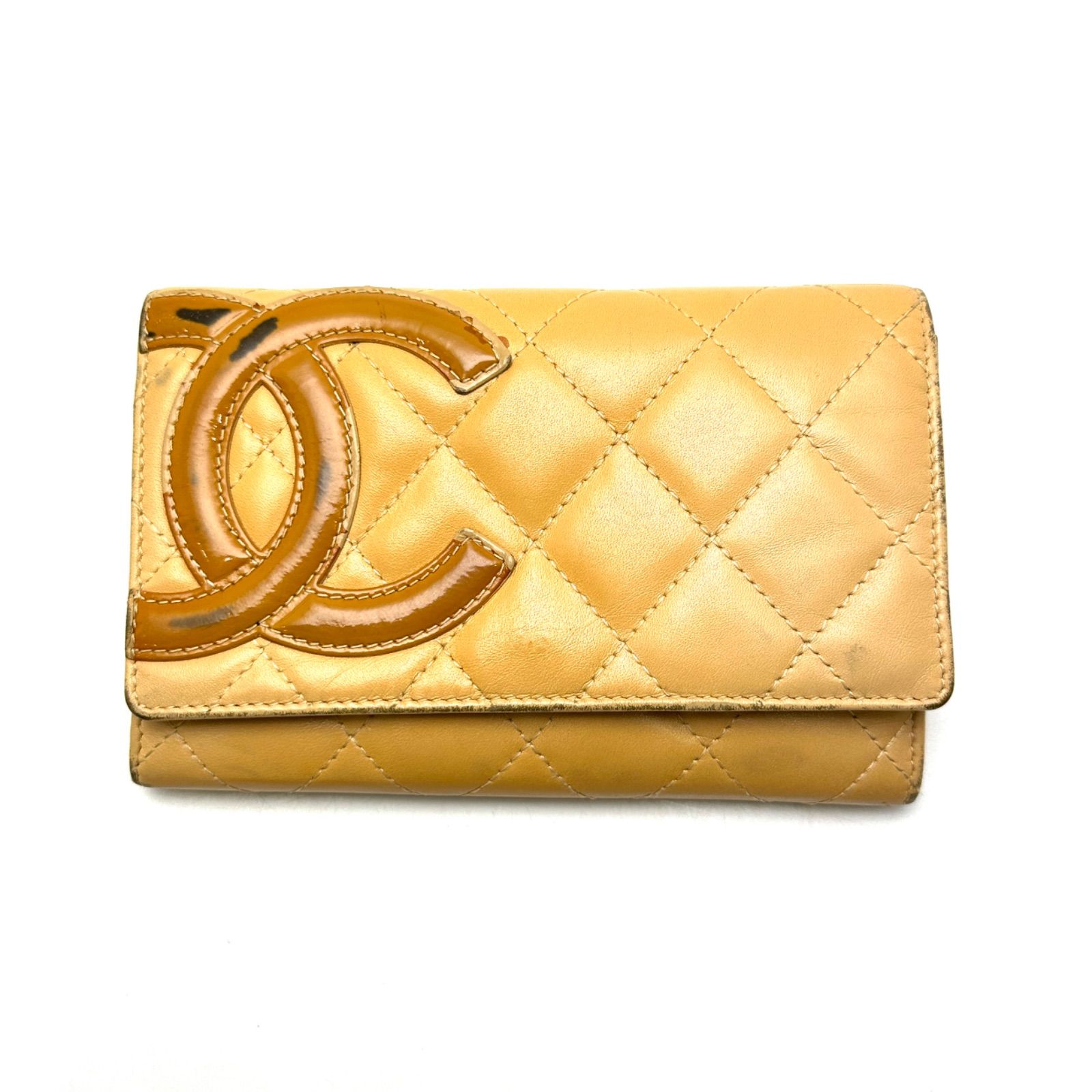 シャネル カンボンライン コンパクト 二つ折り財布 ミディアム ベージュ 楠本質店/元住吉】シャネル CHANEL カンボンライン 二つ折り