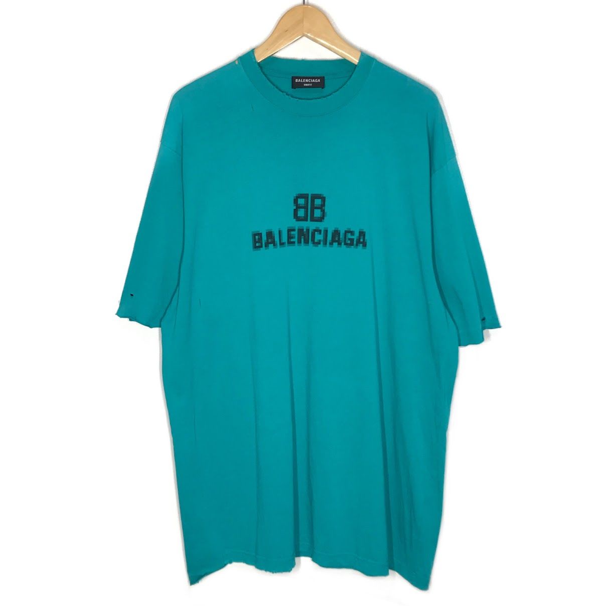 【倉吉店】 中古 BALENCIAGA | バレンシアガ 半袖Ｔシャツ BB Pixel Boxy Fit ダメージ加工 651795 TKVF5 ブルー系 サイズ：XS 【108】