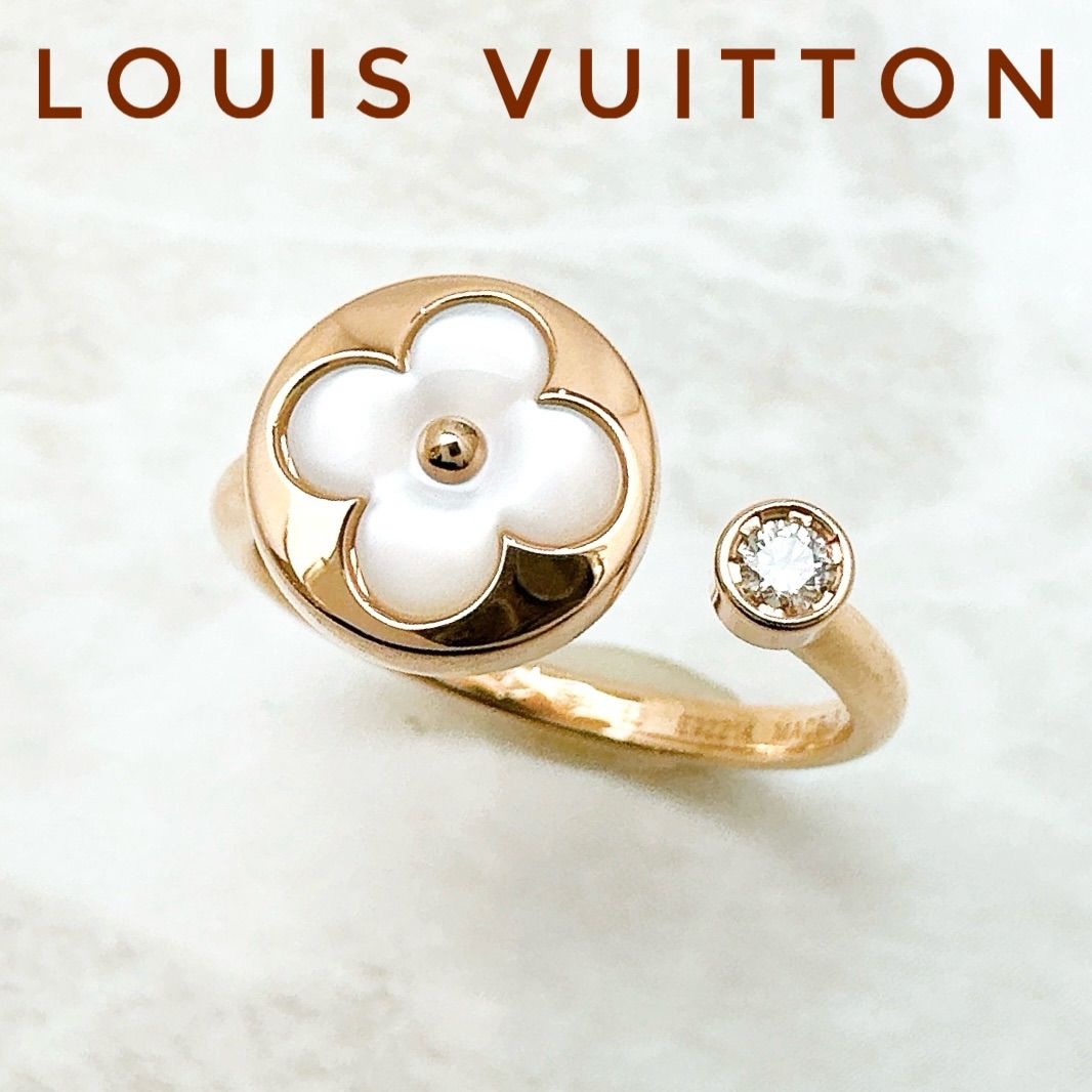 美品?LOUIS VUITTON サンブロッサム ミニ ダイヤモンド ピンクゴールド リング 52約12 号 U