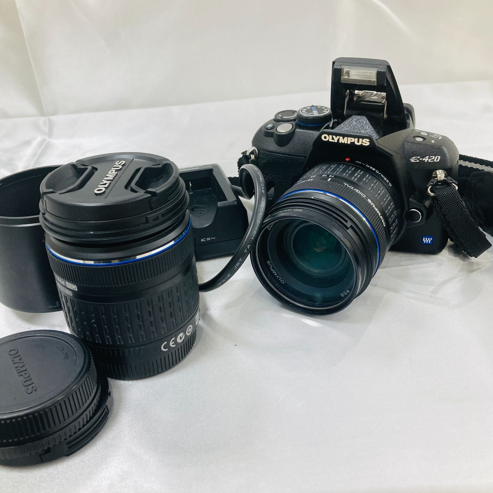 A【簡易動作確認済】OLYMPUS オリンパス E-420 ZUIKO DIGITAL ED 14-42mm F3.5-5.6 M.ZUIKO DIGITAL ED 40-150mm F4.0-5.6 R 望遠ズームレンズ 充電器•アクセサリー付き