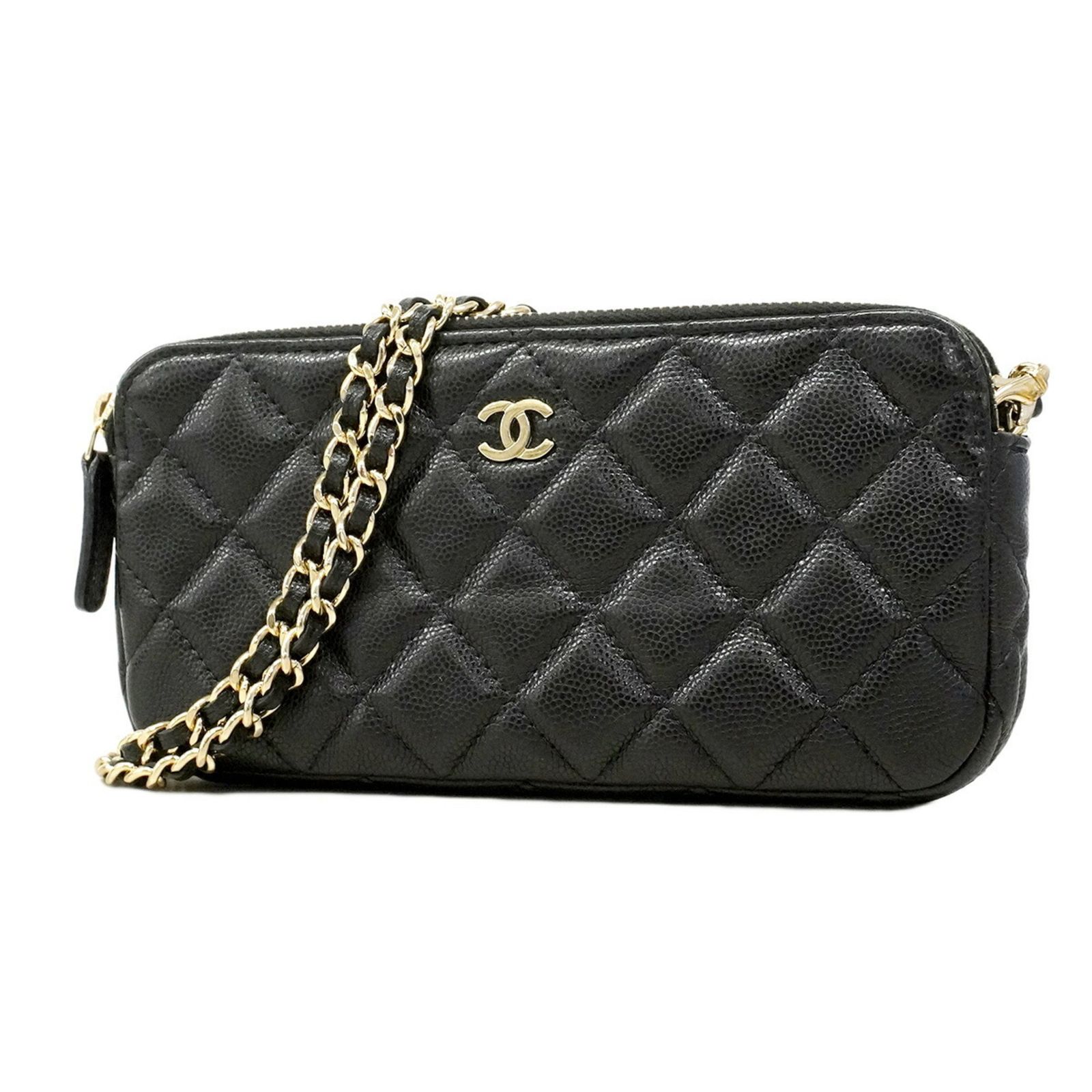 シャネル(Chanel) シャネル ショルダーバッグ マトラッセ チェーンショルダー キャビアスキン ブラック シャンパンレディース