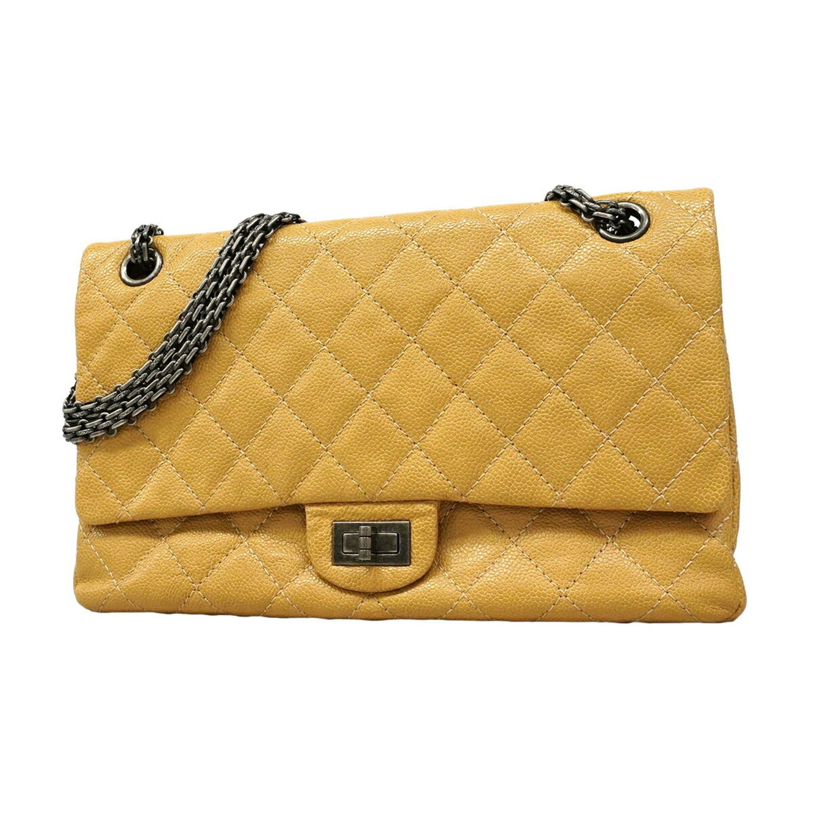 シャネル(Chanel) シャネル ショルダーバッグ 2.55 マトラッセ Wフラップ Wチェーン キャビアスキン ベージュ レディース