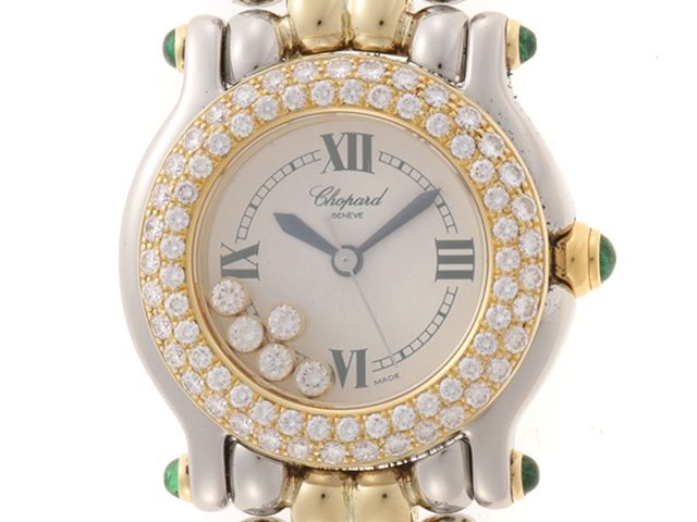 Chopard ショパール ウォッチ ハッピースポーツ・ダイヤベゼル・ムーブ5PD 時計 27/8279-22 腕時計 ステンレススチール/イエローゴールド/ダイヤモンドベゼル ホワイト クオーツ ホワイト文字盤 レディース【中古】432
