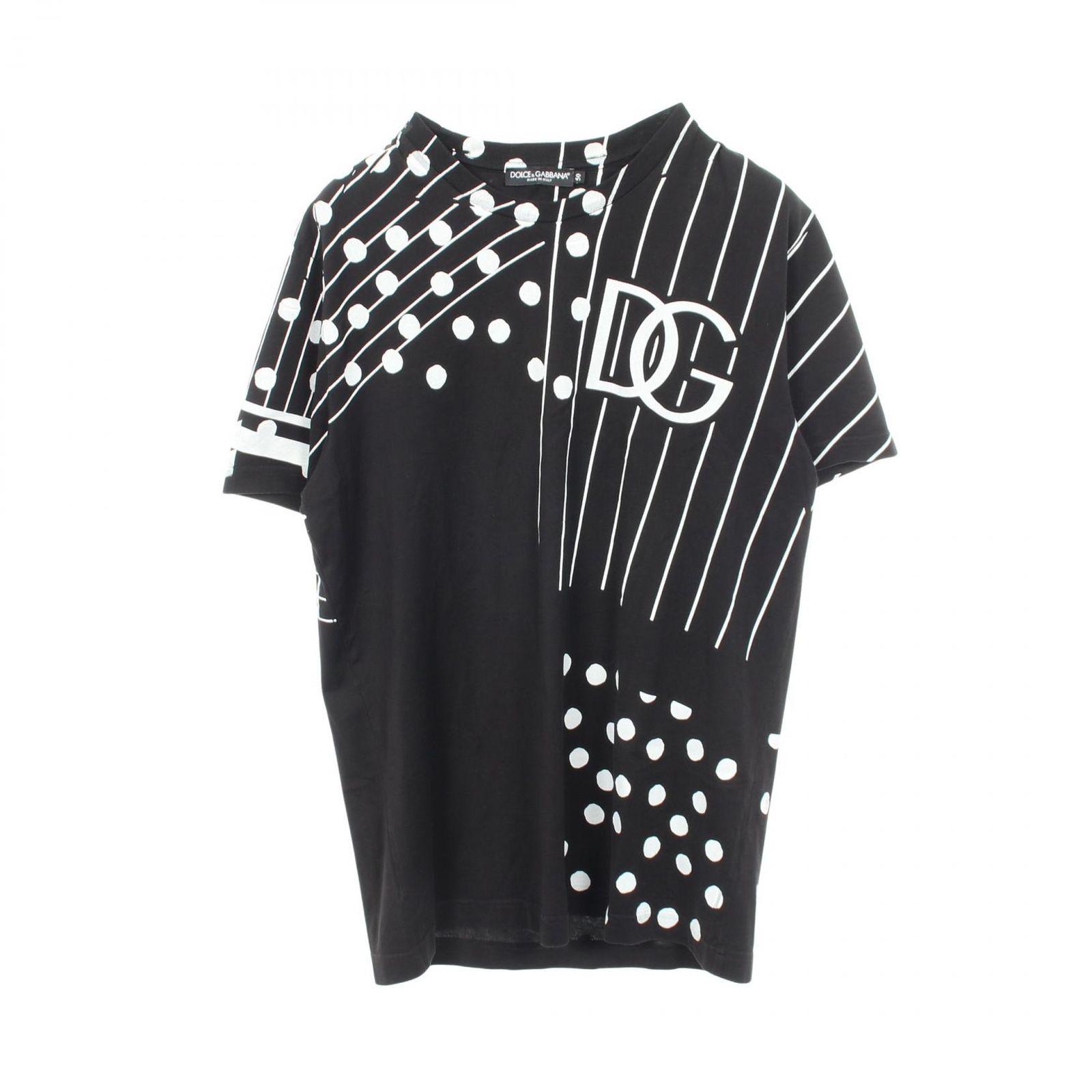 DOLCE & GABBANA ドルチェアンドガッバーナ ロゴプリント ドット ストライプ 半袖Tシャツ