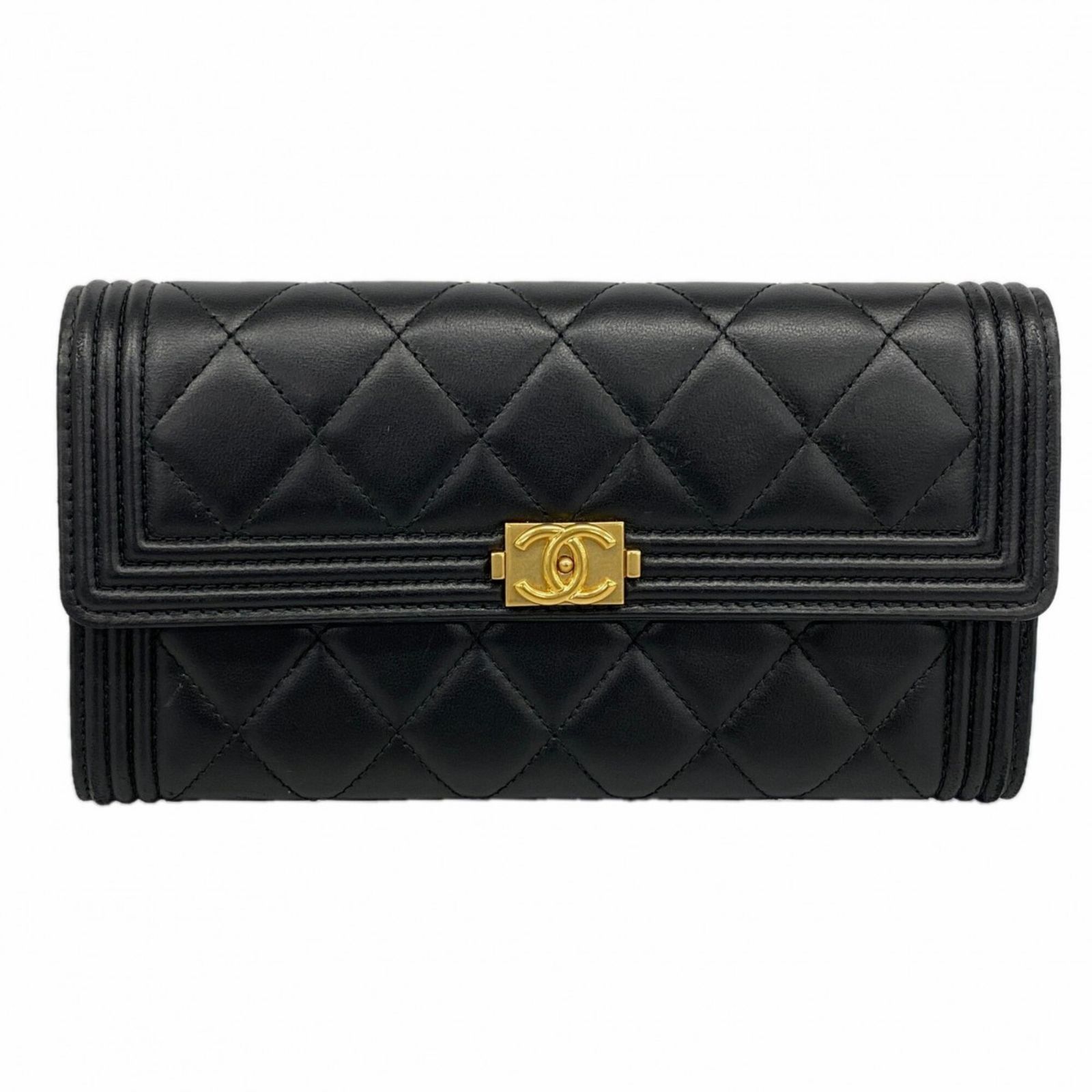 シャネル(Chanel) シャネル 長財布 ボーイシャネル ラムスキン ブラック レディース