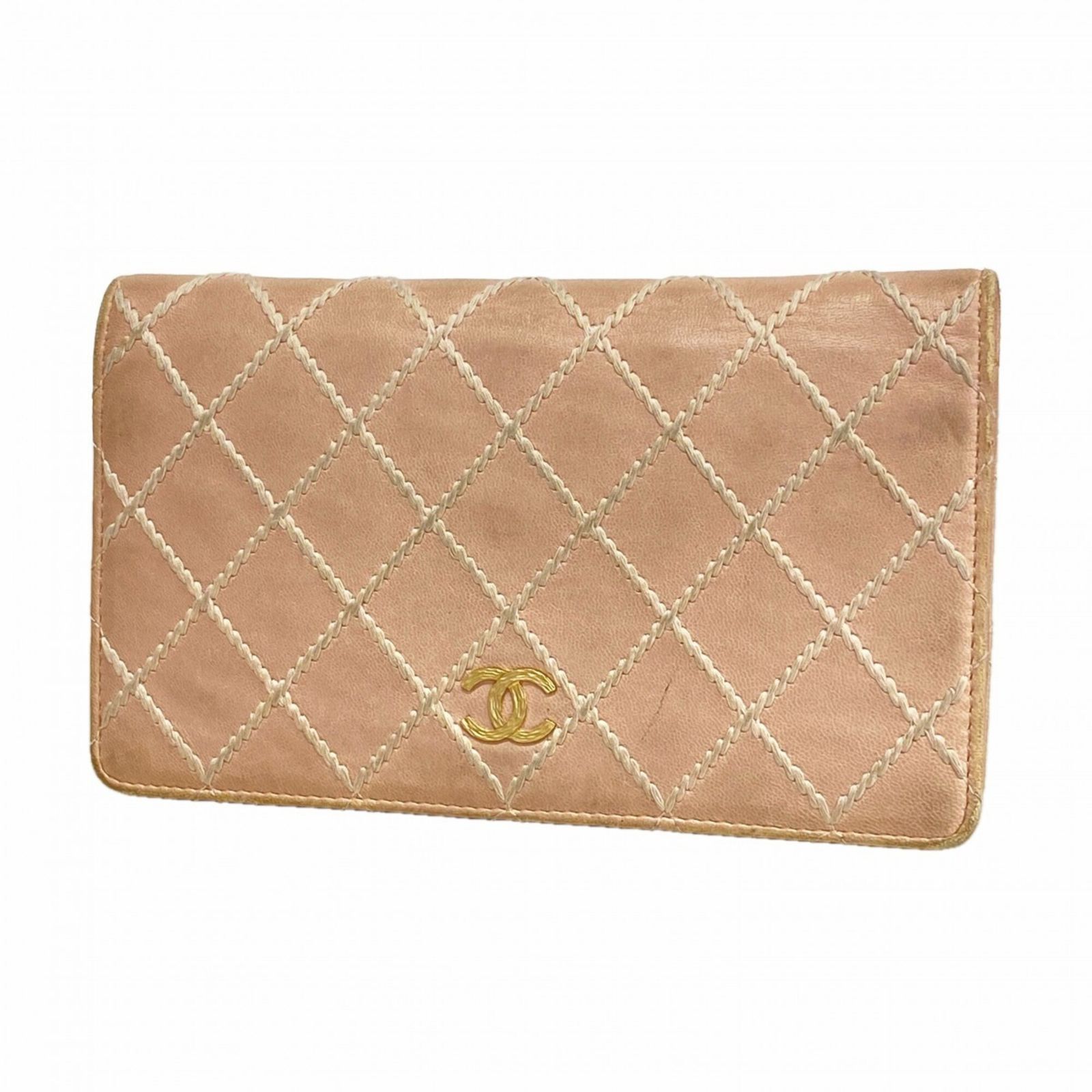 シャネル(Chanel) シャネル 長財布 ワイルドステッチ ラムスキン ピンク シャンパンレディース
