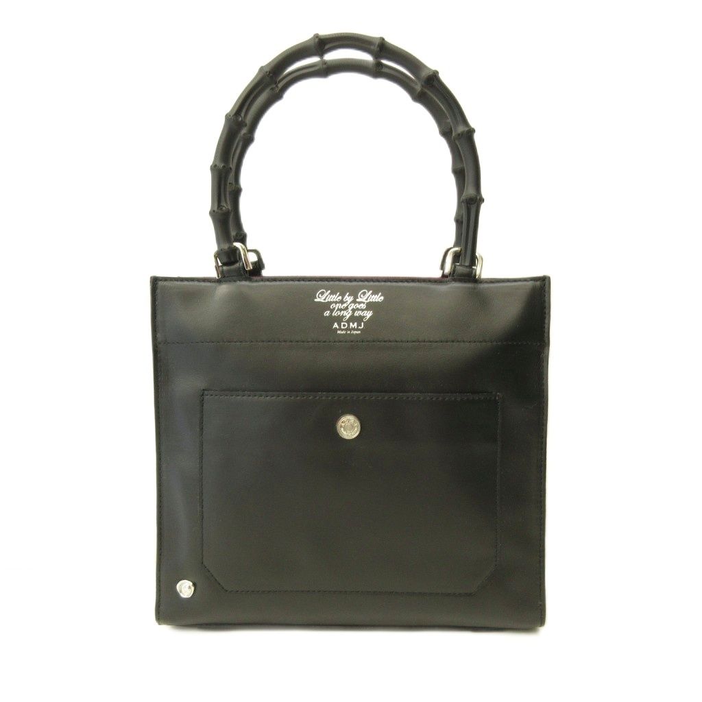 ADMJ アクセソワ Accessoires De Mademoiselle タグ付 ハンドバッグ バニティ バンブー レザー 黒 ブラック 0607