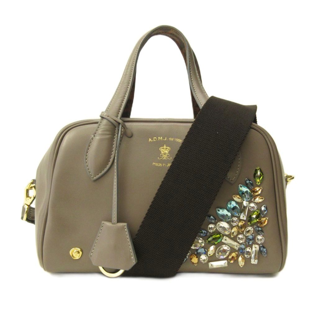 ADMJ アクセソワ Accessoires De Mademoiselle モーツァルトミニ ボストンバッグ ショルダー スワロ 2way ビジュー レザー グレージュ 0607