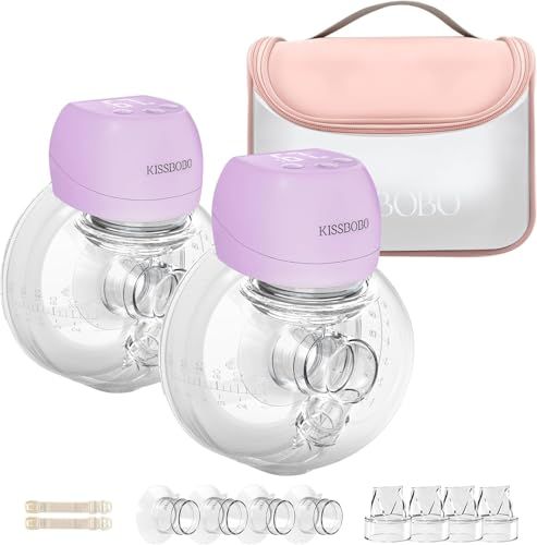 KISSBOBO ABP-1508 ハンズフリー 搾乳器 ウェアラブル 収納袋付き ウェアラブル 授乳ポンプ 強力吸引 低騒音 3モード 9段階 21/24mmインサート/フランジ付き (レッド 2パック)pms 8bd24268