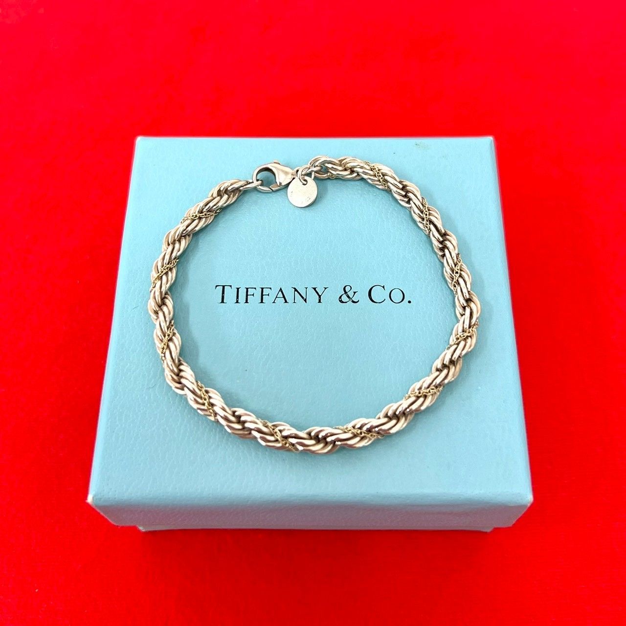 極 美品 TIFFANY&Co. ティファニー ツイストロープ ブレスレット シルバー925 K18イエローゴールド アクセサリー シルバー ゴールド 22575