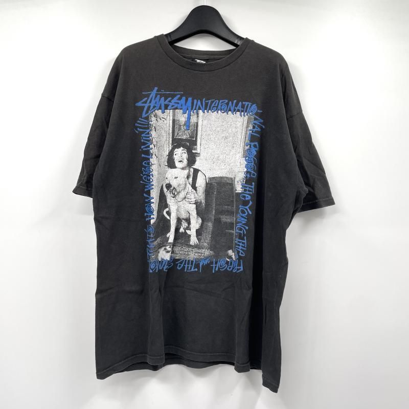 【中古】STUSSY YOKOHAMA クイーンスクエアチャプトTシャツ サイズL ブラック 半袖 ステューシー[17]
