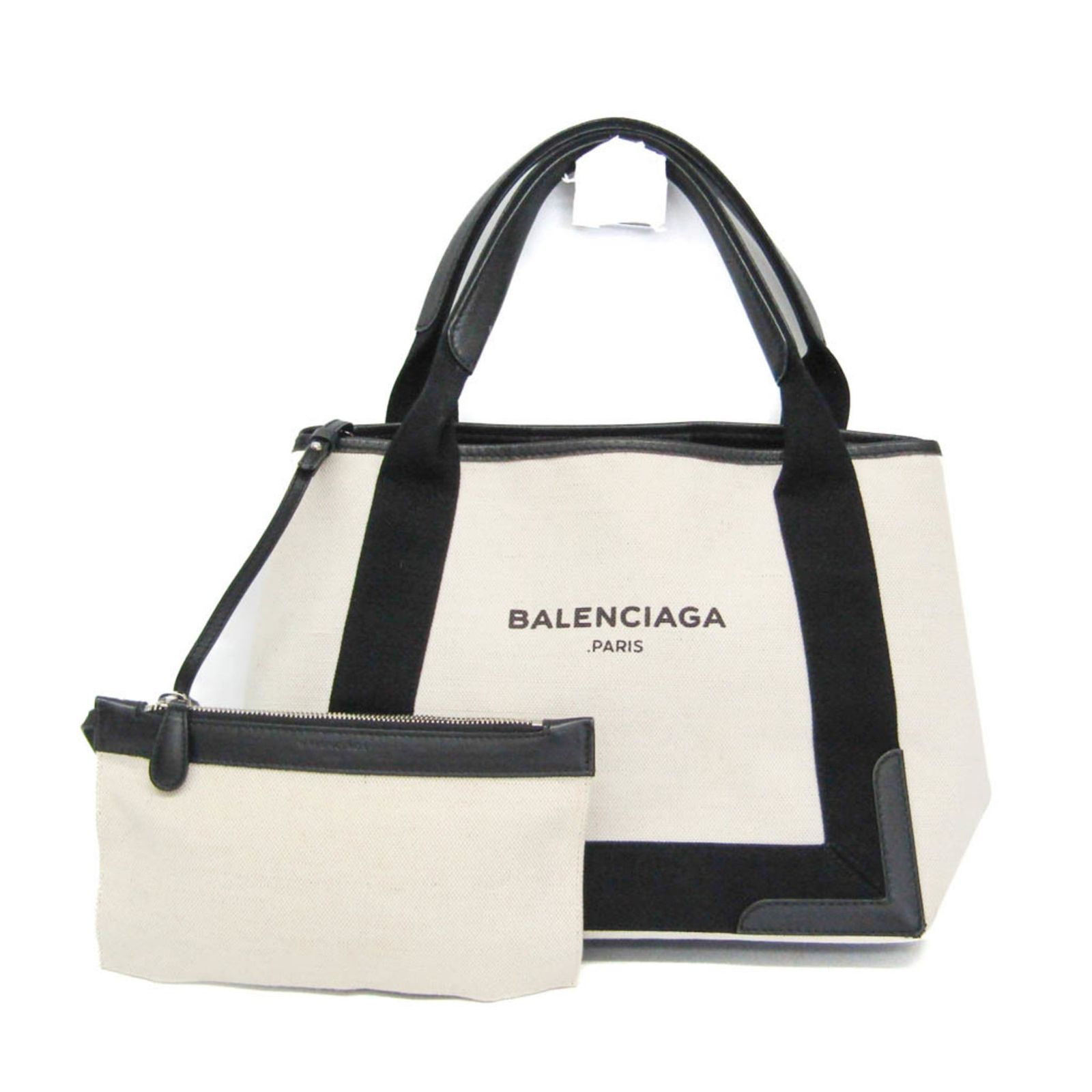 バレンシアガ(Balenciaga) ネイビーカバスS 339933 レディース キャンバス,レザー ハンドバッグ ブラック,オフホワイト