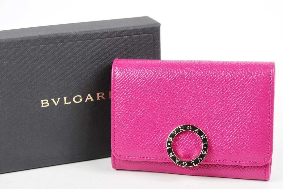 【新品同様・未使用】ブルガリ BVLGARI 二つ折り財布 カードケース ブランドウォレット ピンク レザー【TG16】