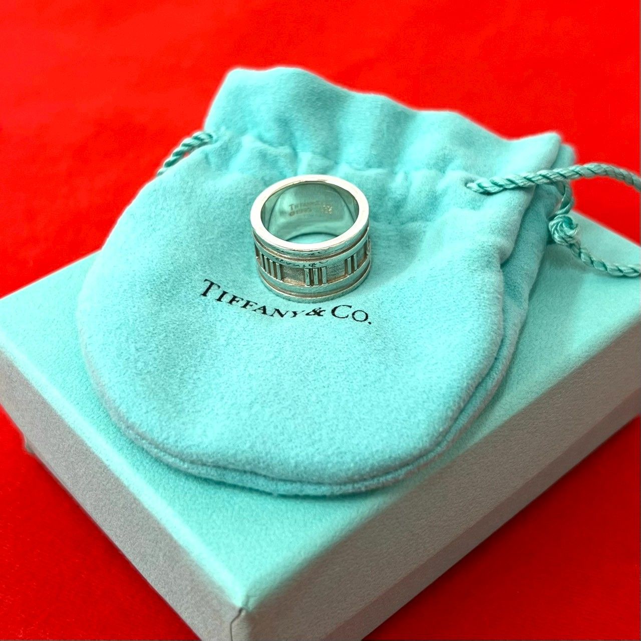 極 美品 箱 袋付き TIFFANY&Co. ティファニー ワイド アトラス リング シルバー925 指輪 アクセサリー 9号 シルバー 63344