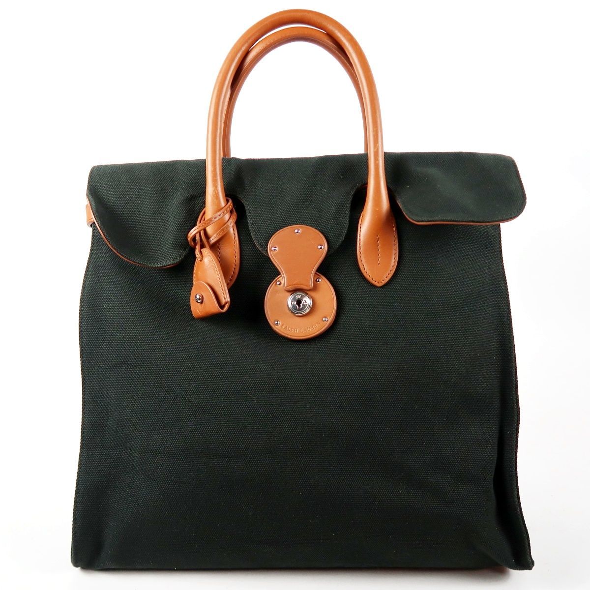 【美品】RALPH LAUREN ラルフローレン キャンバス トートバッグ ブラック×シルバー金具 鞄【TH27】