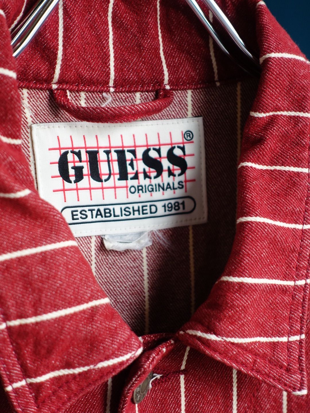 1990s GUESS トラッカージャケット デニムジャケット ストライプ 赤