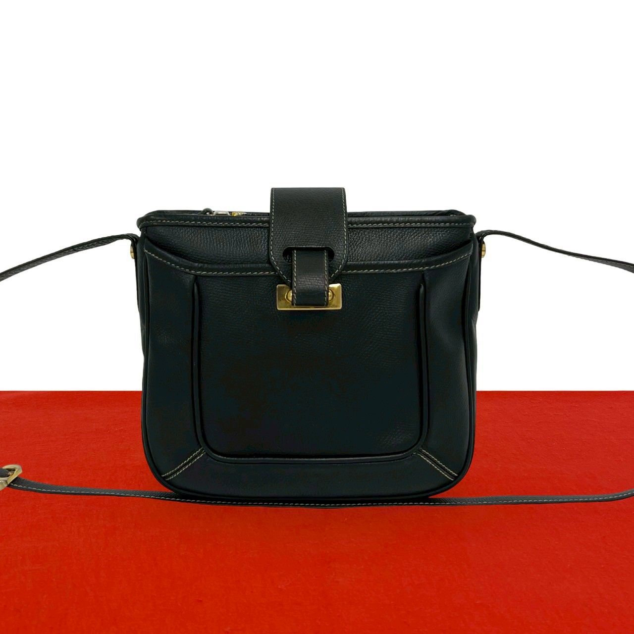 極 美品 LOEWE ロエベ ヴィンテージ アナグラム ロゴ 型押し レザー ミニ ショルダーバッグ ポシェット サコッシュ ブラック 56513