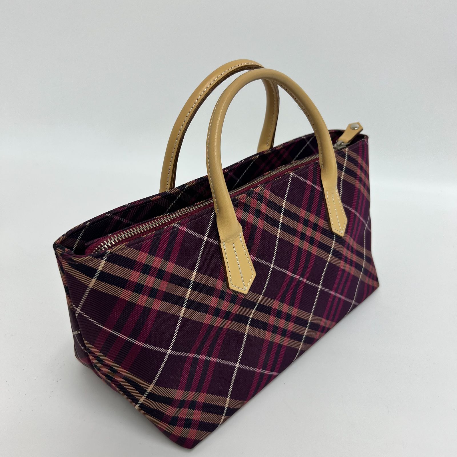 美品】バーバリー トートバッグ ノバチェック ボルドー キャンバス 