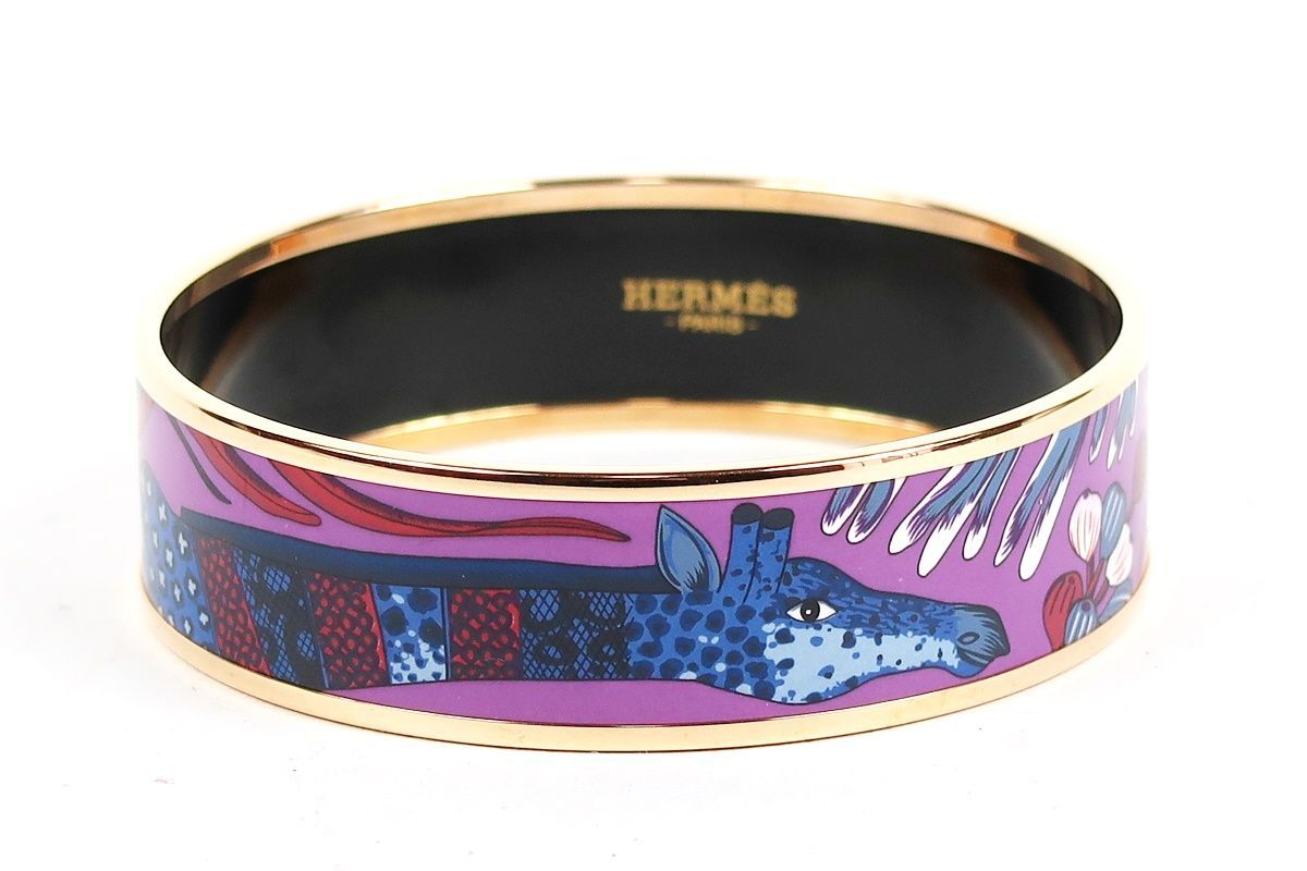【超美品】HERMES エルメス 七宝焼き エマイユGM バングル ブレスレット パープル系 ブランドアクセサリー 小物 雑貨【TJ23】