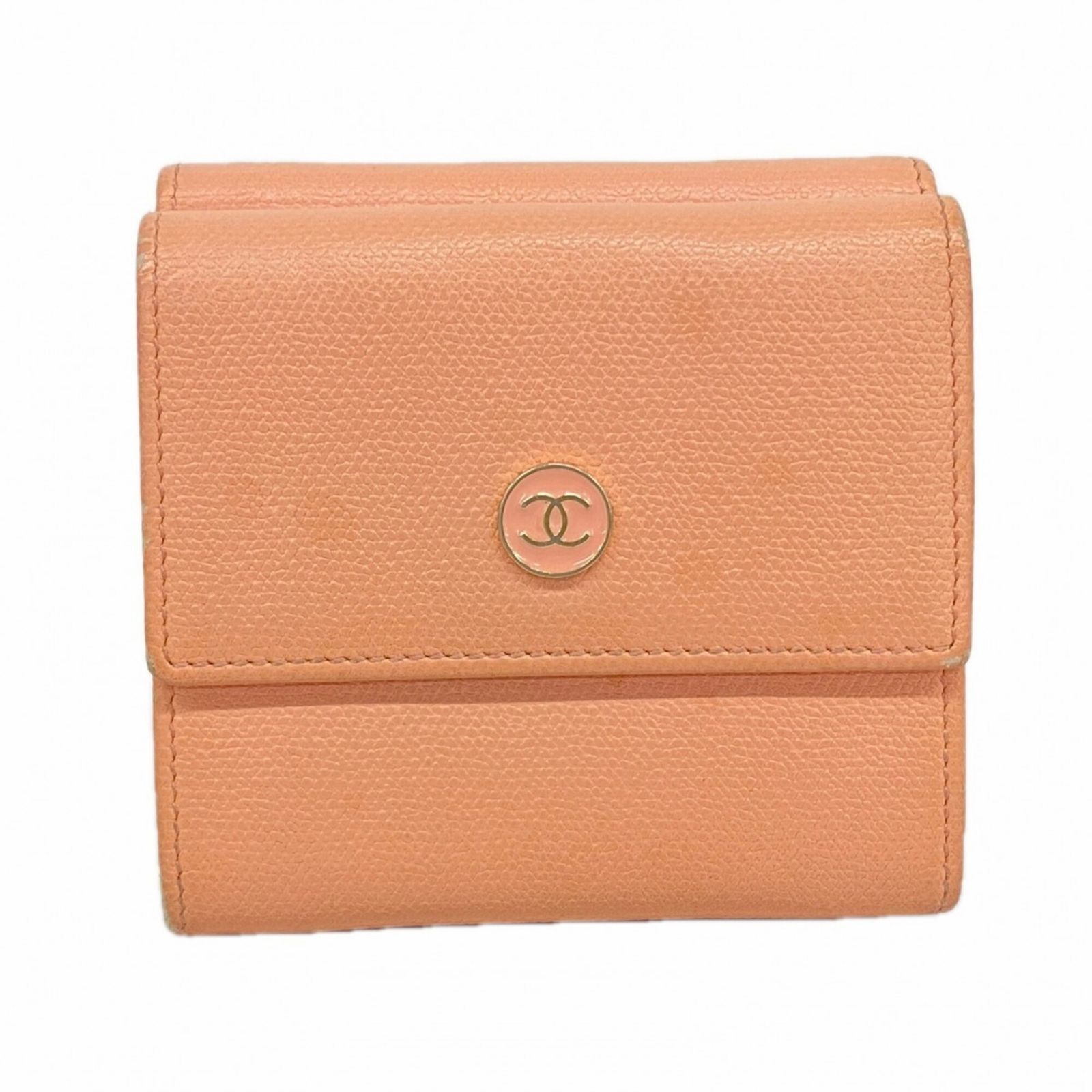 シャネル(Chanel) シャネル 三つ折り長財布 ココボタン レザー ピンク レディース