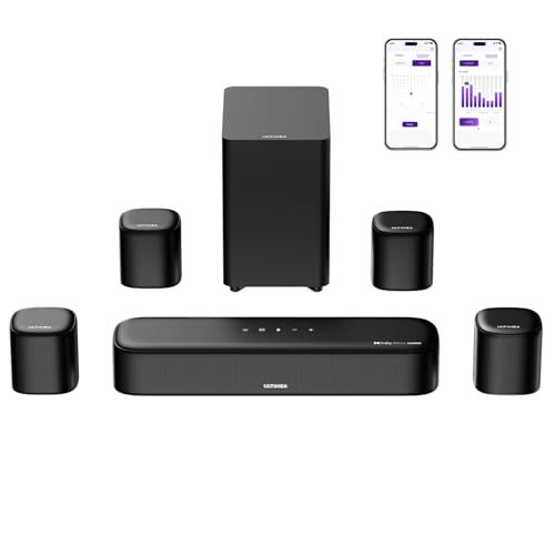 ULTIMEA サウンドバー 7.1ch Dolby Atmos 350W サブウーファー&サラウンドスピーカー付き HDMI eARC/Bluetooth/光/AUX/USB対応 BassMX搭載 APP制御対応 ホームシアター 映画/ゲー 872a17e1