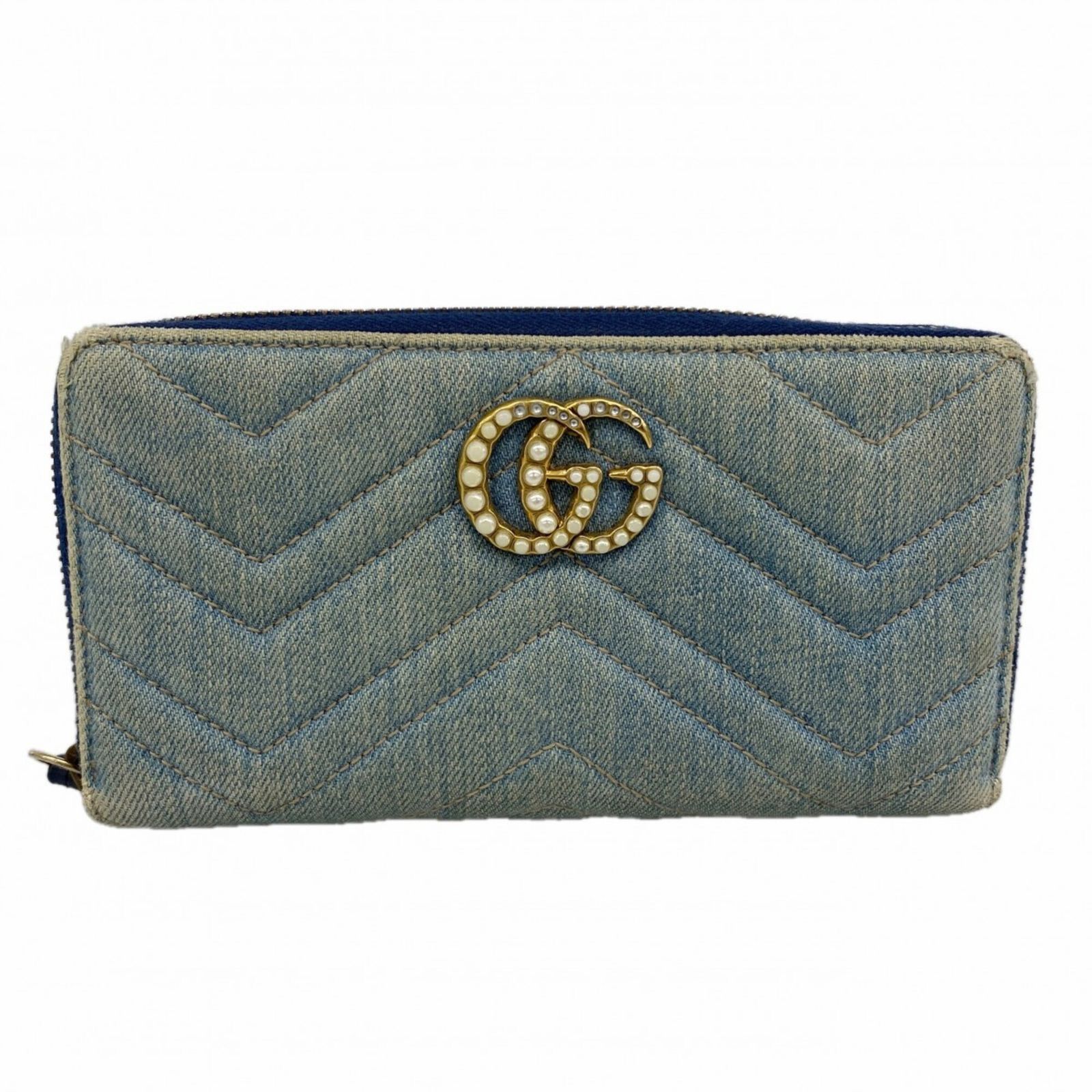 グッチ(Gucci) グッチ 長財布 GGマーモント 443123 デニム ブルー レディース