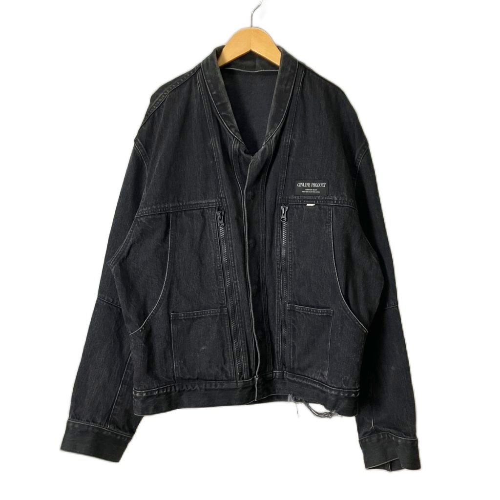 エッセイ ESSAY FOLD COLLAR DENIM JACKET デニムジャケット ダメージ加工 ONE SIZE ブラック ES14J-02
