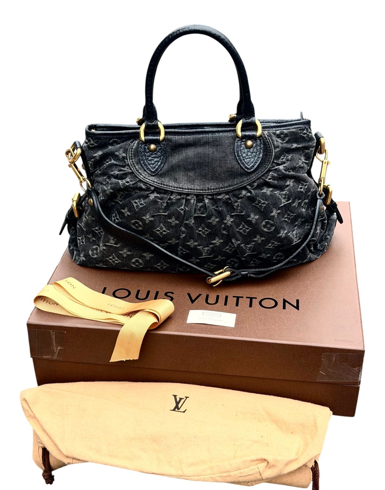 超美品◆本物◆ルイヴィトンLOUIS VUITTONモノグラムネオカヴィMMヴィンテージ2WAYデニムハンドバッグショルダーバッグM95351ブラック黒ユニセックス