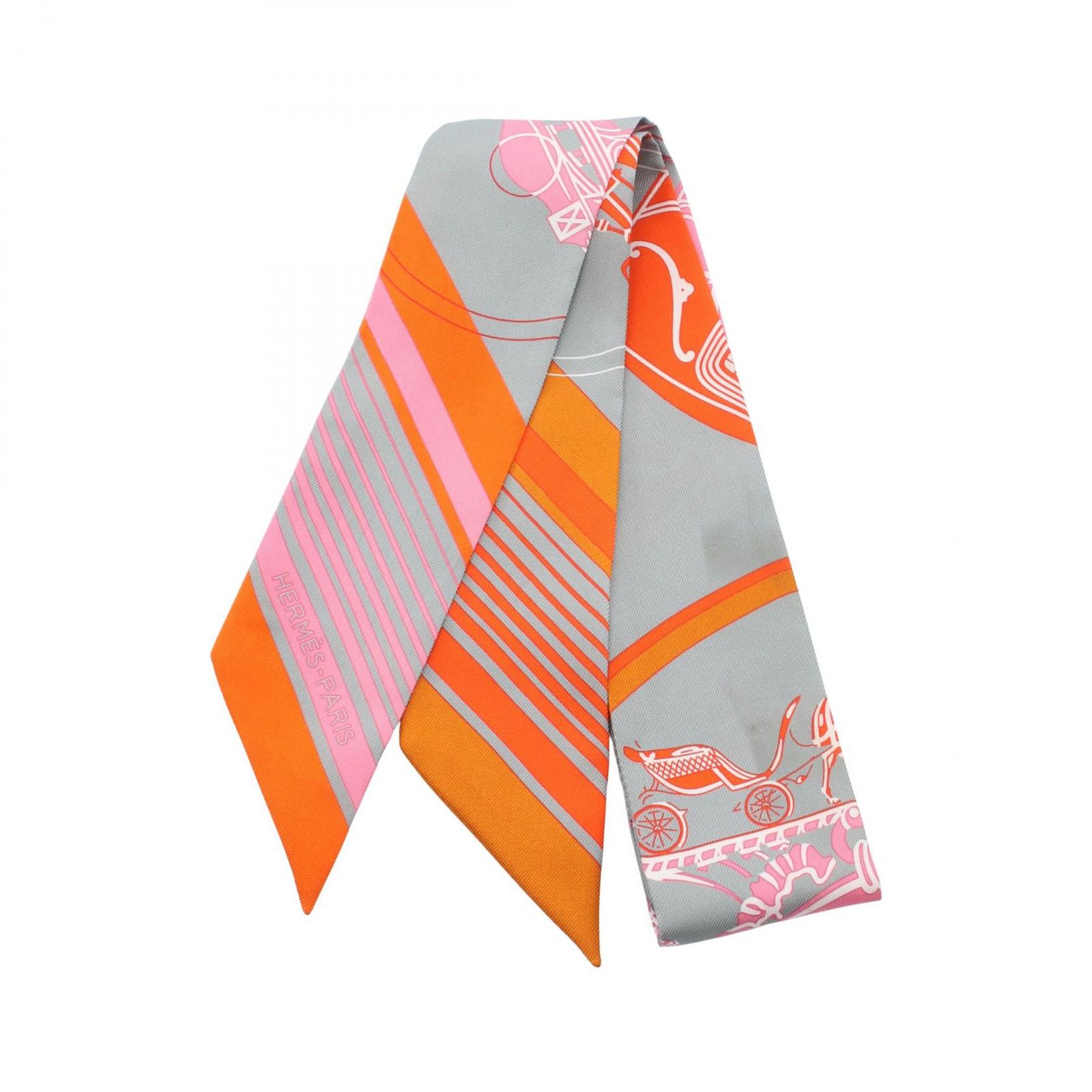 エルメス HERMES スカーフ ツイリー EX-LIBRIS リボン オレンジ シルク ツイリー レディース Used B