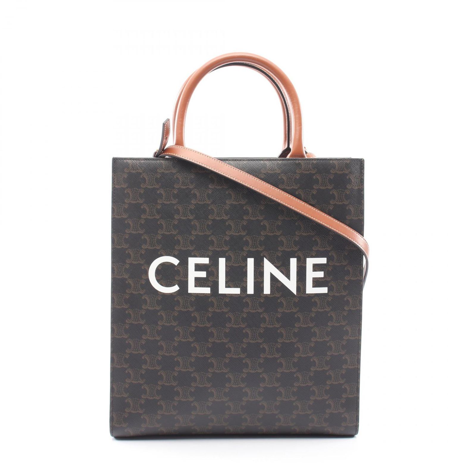 セリーヌ CELINE トートバッグ スモール バーティカル カバ トリオンフ 2WAY 191542 ブラウン/ブラック PVCコーティングキャンバス レザー トリオンフ バーティカル カバ スモール