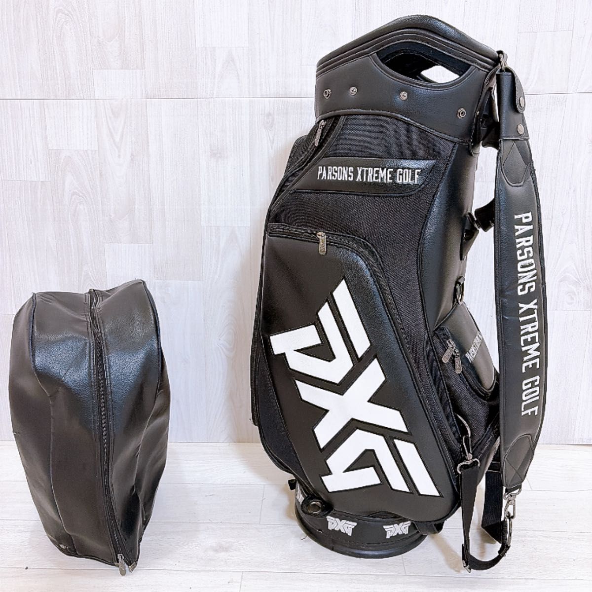 高級 PXG パーソンズ エクストリーム キャディバッグ ゴルフバッグ ブラック レザー 3点式 6分割