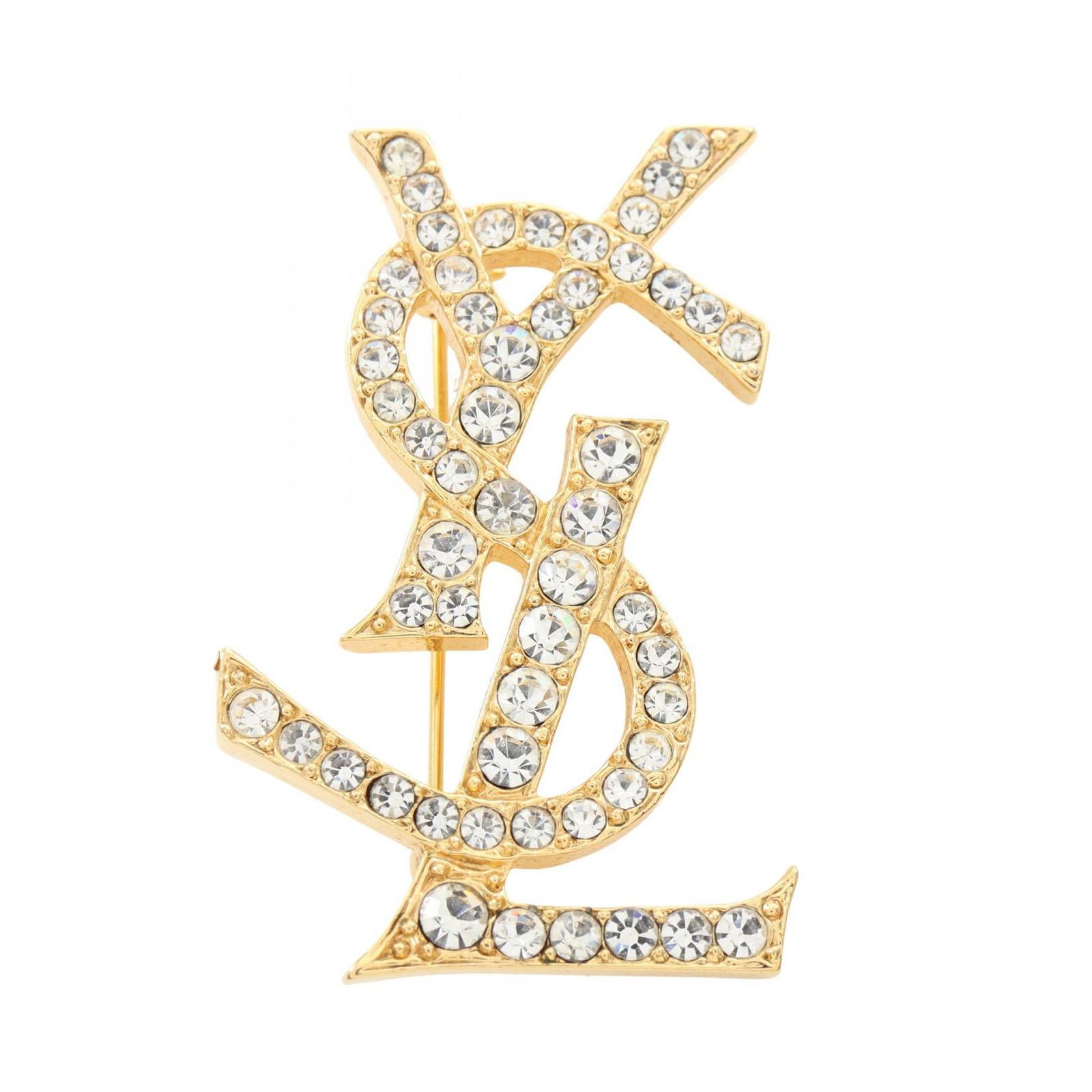 イヴ・サンローラン YVES SAINT LAURENT ブローチ ロゴ GP（ゴールドメッキ） ブローチ レディース Used A