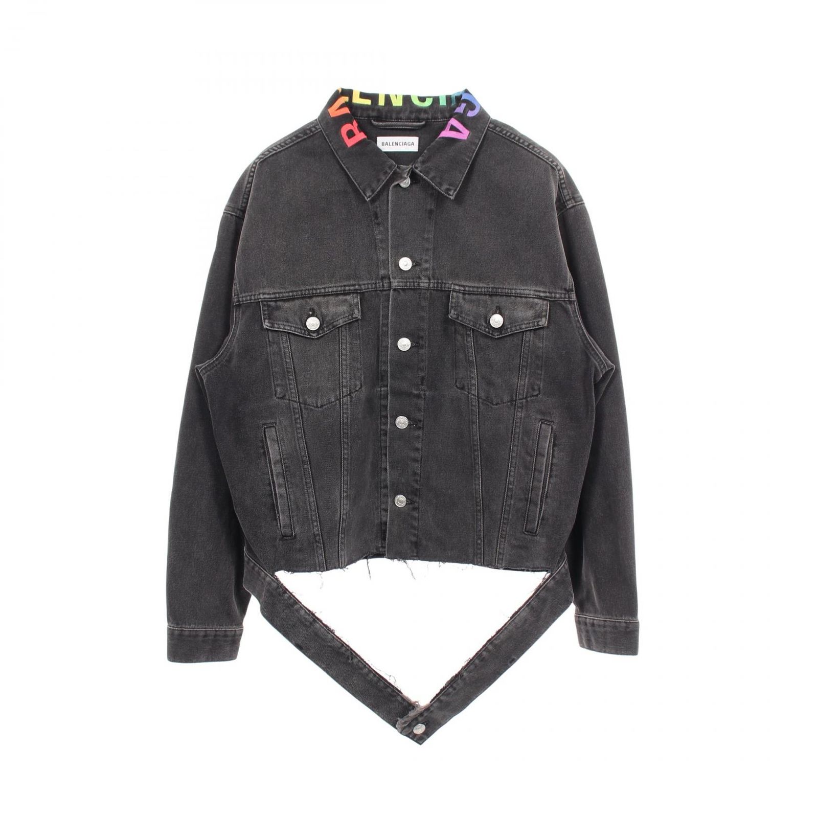 バレンシアガ BALENCIAGA デニムジャケット レインボーロゴ ダメージ加工 571450 その他 デニムジャケット メンズ Used A