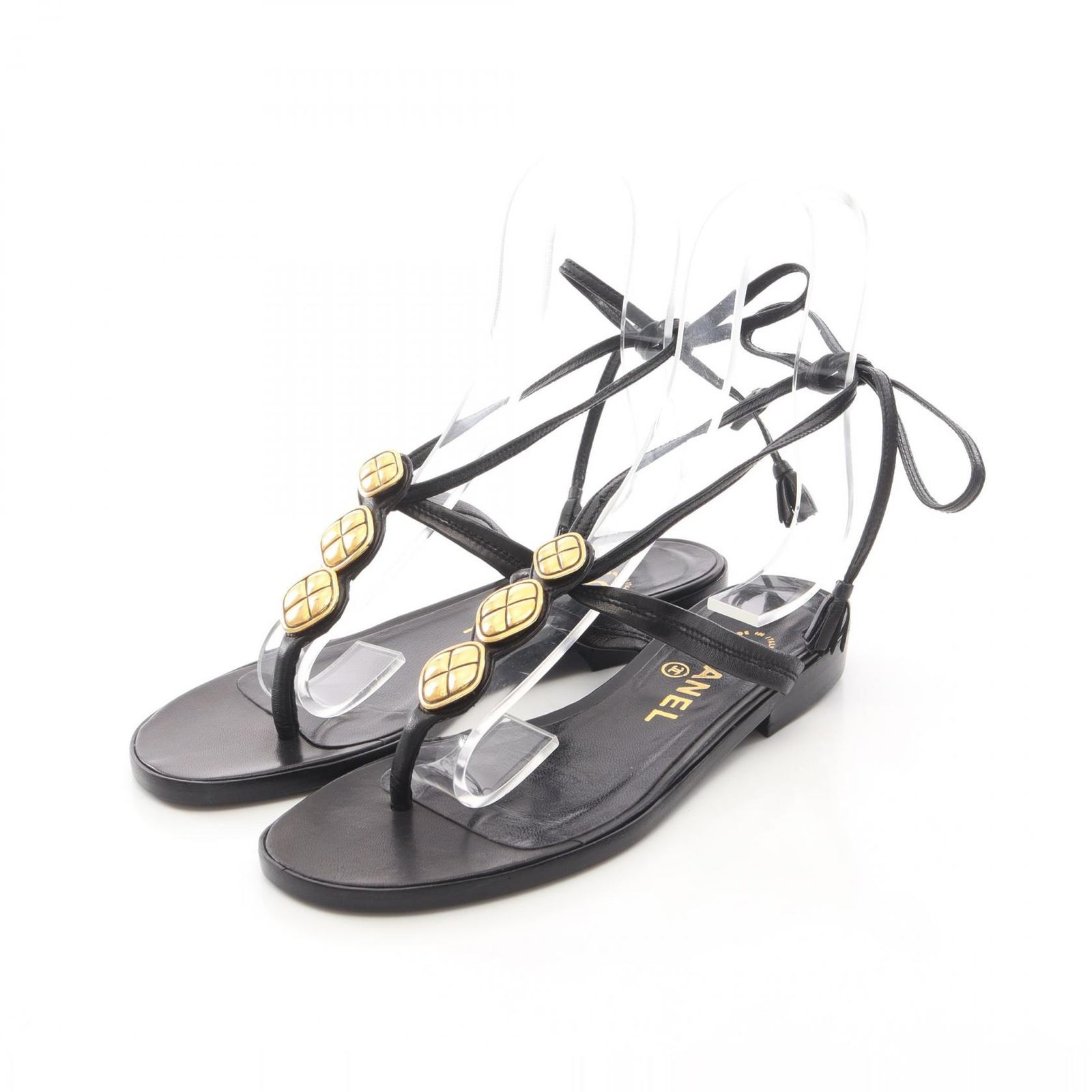 シャネル CHANEL サンダル レースアップ レザー サンダル レディース Used A