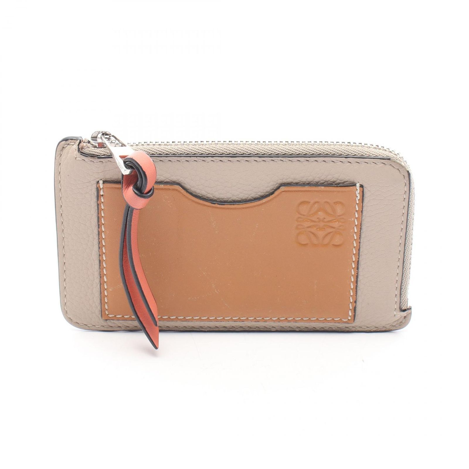 ロエベ LOEWE コインケース アナグラム コインカードホルダー カードケース ベージュ レザー フラグメントケース レディース Used B