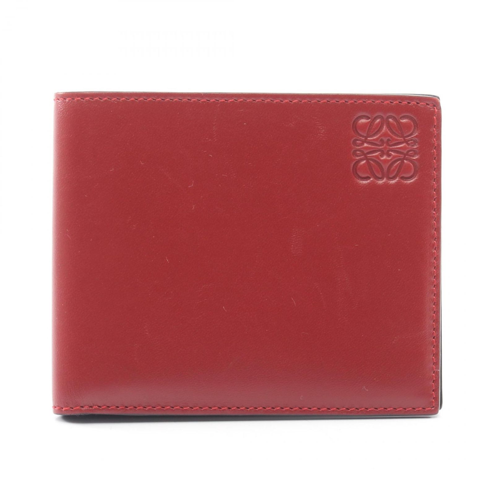 ロエベ LOEWE 札入れ アナグラム 109.54.M77 レッド/ブラック レザー アナグラム 二つ折札入れ メンズ Used B