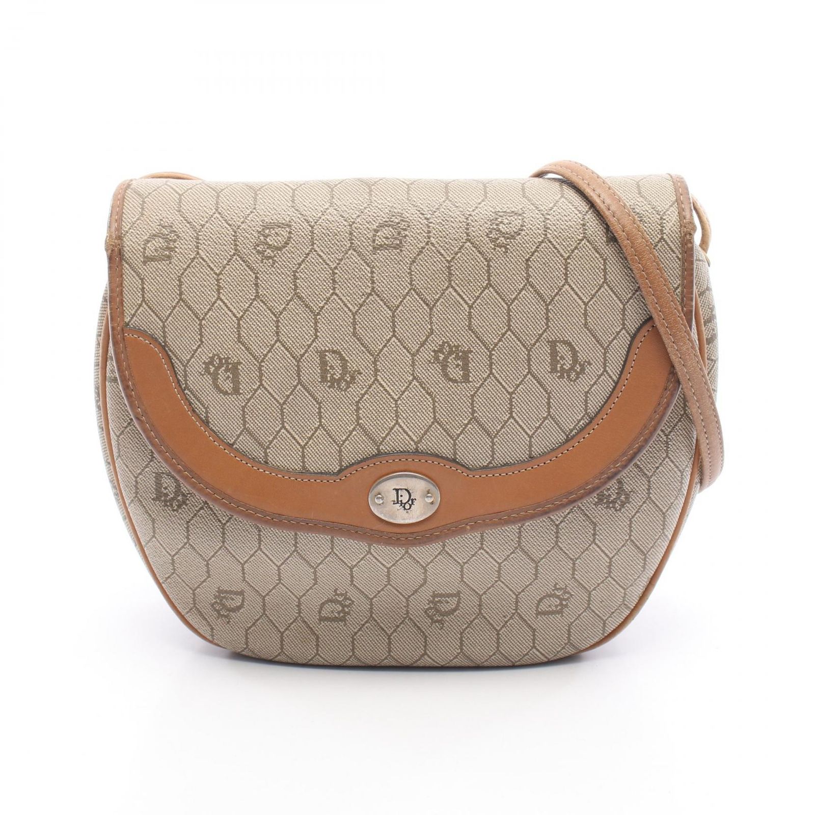 クリスチャンディオール Christian Dior ショルダーバッグ ハニカム ベージュ PVCコーティングキャンバス レザー ハニカム ショルダーバッグ レディース Used B