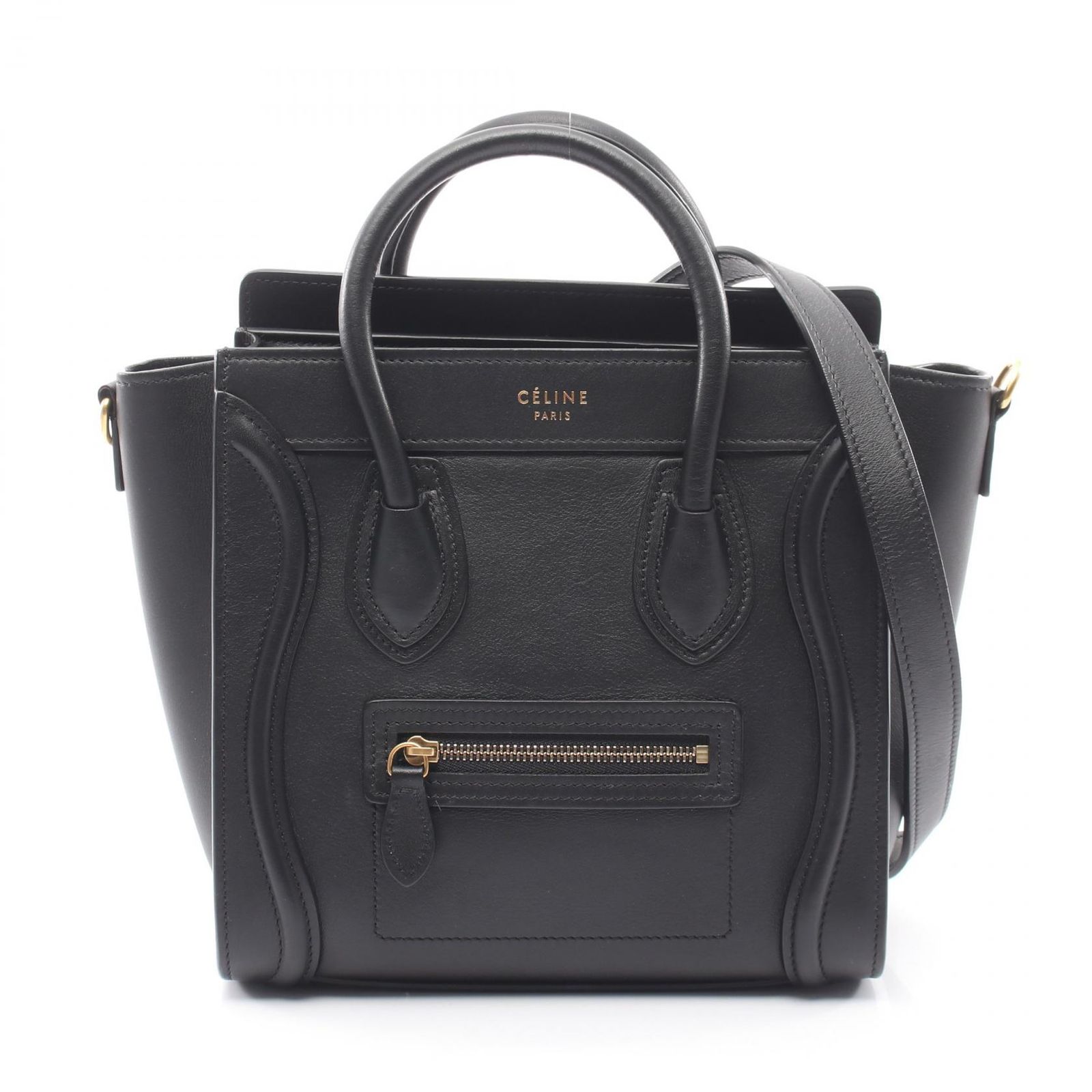 セリーヌ CELINE ハンドバッグ ラゲージ ナノショッパー 2WAY ブラック レザー ラゲージ ナノ ショッパー レディース Used A